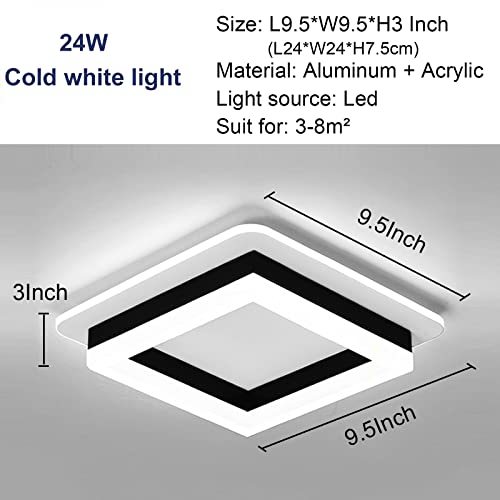 CANEOE Square Modern Led Ceiling Light Fixture, 24W Black Flush Mount Hallway Ceiling Light Small Close to Ceiling Lamp for Living Room Bedroom Kitchen Balcony Cloakroom (Cool White, 6000K)