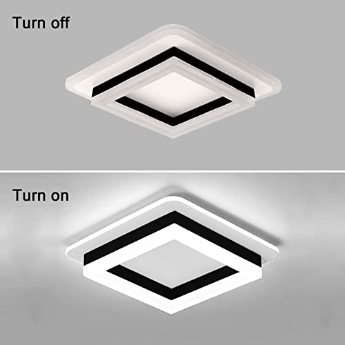 CANEOE Square Modern Led Ceiling Light Fixture, 24W Black Flush Mount Hallway Ceiling Light Small Close to Ceiling Lamp for Living Room Bedroom Kitchen Balcony Cloakroom (Cool White, 6000K)