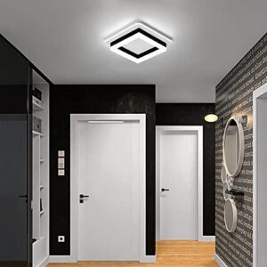 CANEOE Square Modern Led Ceiling Light Fixture, 24W Black Flush Mount Hallway Ceiling Light Small Close to Ceiling Lamp for Living Room Bedroom Kitchen Balcony Cloakroom (Cool White, 6000K)