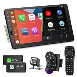actasian single din car stereo with apple carplay and android auto, 9 inch car stereo with bluetooth, dsp, usb/sd port, car audio with ips screen,fm car radio receiver, backup camera