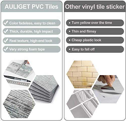 AULIGET 2 Piece Peel and Stick Backsplash PVC Tile, 3" x 6" Rustic Brick Stick on Tiles for Backsplash Kitchen, Bathroom, Laundry Room, Camper, Fireplace