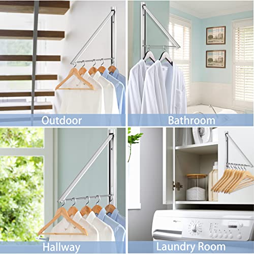 DarMeyFull Wall Mounted Drying Racks for Laundry, Solid Aluminum Clothes Drying Rack Folding Indoor Laundry Room Organization,Laundry Hanger Dryer Rack (1 Racks, Silver)