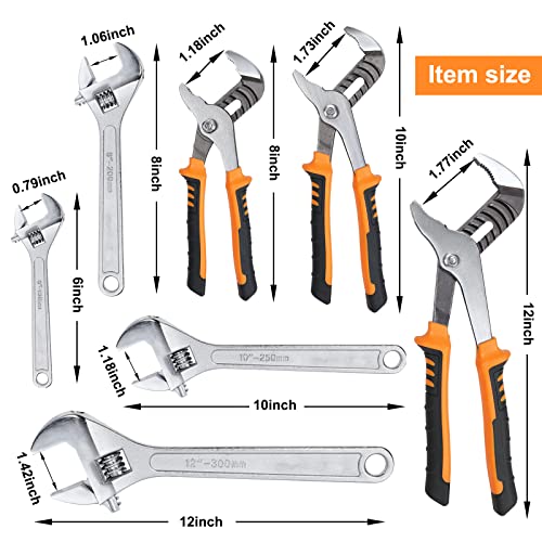 FASTORS 7 PCS Adjustable Wrench & Tongue and Groove Plier Set,Spanner Wrench Work with Groove Joint Pliers Make The Maintenance More Efficient,Plier Set Are Perfect for Basic Home Repair.