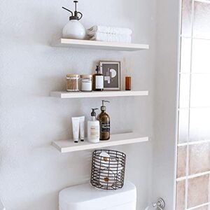 SEMOFO White Floating Shelves for Wall,Set of 3 Floating Shelf Wall Mounted Modern White Wooden Display Wall Shelves for Living Room Bedroom Kitchen Bathroom Kitchen,Length 16.5''