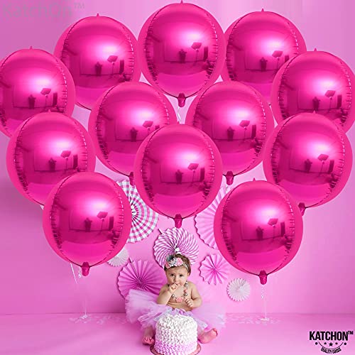 Metallic Black and Hot Pink Balloons - 22 Inch, Pack of 24 | 360 Degree 4D Black Foil Balloons, Metallic Hot Pink Balloons | Hot Pink Party Decorations | Black Mylar Balloons, Hot Pink Foil Balloons
