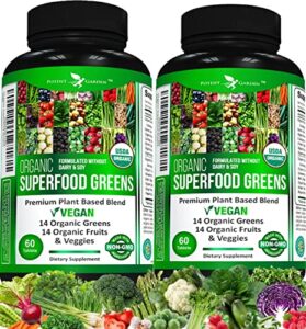 potent garden 2-pack organic superfood greens, fruit and veggie supplement rich in vitamins & antioxidants with alfalfa, beet root & tart cherry to boost energy, immunity & gut health, 120 ct