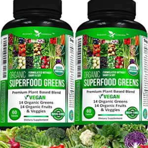 Potent Garden 2-Pack Organic Superfood Greens, Fruit and Veggie Supplement Rich in Vitamins & Antioxidants with Alfalfa, Beet Root & Tart Cherry to Boost Energy, Immunity & Gut Health, 120 Ct