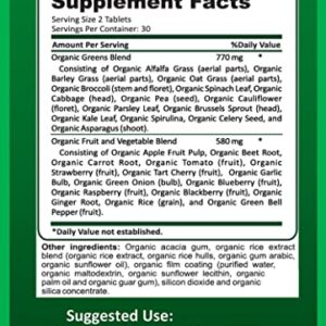 Potent Garden 2-Pack Organic Superfood Greens, Fruit and Veggie Supplement Rich in Vitamins & Antioxidants with Alfalfa, Beet Root & Tart Cherry to Boost Energy, Immunity & Gut Health, 120 Ct