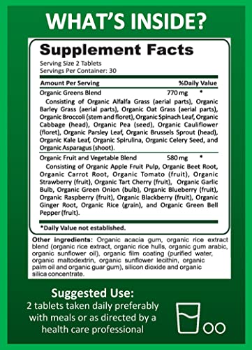 Potent Garden 2-Pack Organic Superfood Greens, Fruit and Veggie Supplement Rich in Vitamins & Antioxidants with Alfalfa, Beet Root & Tart Cherry to Boost Energy, Immunity & Gut Health, 120 Ct