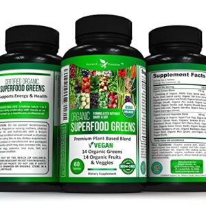 Potent Garden 2-Pack Organic Superfood Greens, Fruit and Veggie Supplement Rich in Vitamins & Antioxidants with Alfalfa, Beet Root & Tart Cherry to Boost Energy, Immunity & Gut Health, 120 Ct