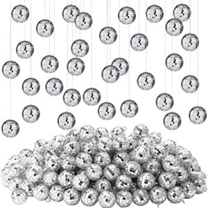 200 pcs disco balls ornament mini disco balls small mirror silver hanging decorations reflective disco ball for 70s disco themed party christmas tree birthday wedding (1.2 inch)