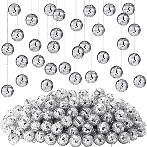 200 Pcs Disco Balls Ornament Mini Disco Balls Small Mirror Silver Hanging Decorations Reflective Disco Ball for 70s Disco Themed Party Christmas Tree Birthday Wedding (1.2 Inch)