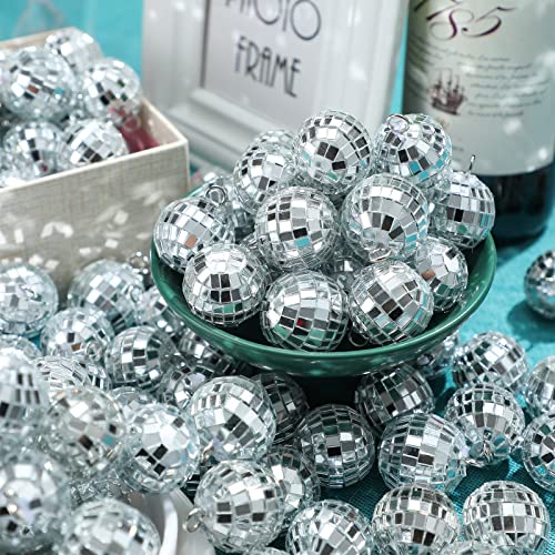 200 Pcs Disco Balls Ornament Mini Disco Balls Small Mirror Silver Hanging Decorations Reflective Disco Ball for 70s Disco Themed Party Christmas Tree Birthday Wedding (1.2 Inch)