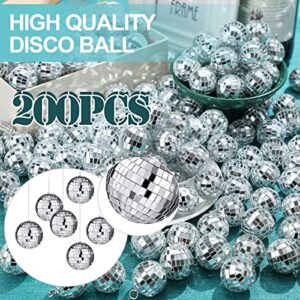 200 Pcs Disco Balls Ornament Mini Disco Balls Small Mirror Silver Hanging Decorations Reflective Disco Ball for 70s Disco Themed Party Christmas Tree Birthday Wedding (1.2 Inch)