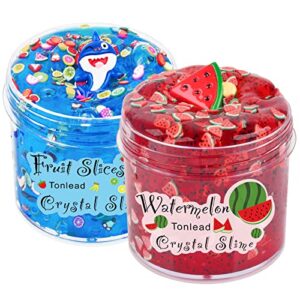2 pack clear slime kit watermelon red ocean blue clear crystal slime set premade crystal slime jelly cube crunchy clear slime for kids party favors stress relief toy for girls boys