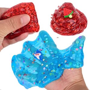 2 Pack Clear Slime Kit Watermelon Red Ocean Blue Clear Crystal Slime Set Premade Crystal Slime Jelly Cube Crunchy Clear Slime for Kids Party Favors Stress Relief Toy for Girls Boys