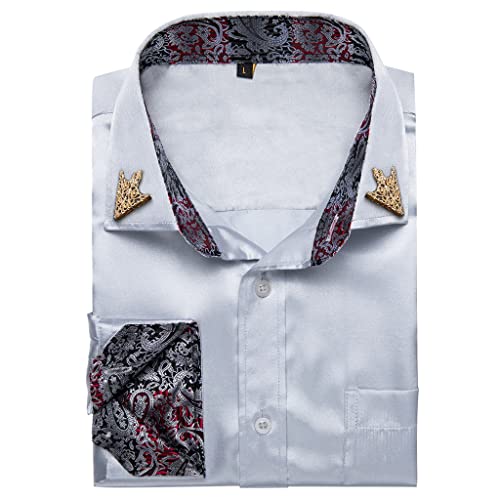 HOUKAI Fashion Grey Men's Shirt Long Sleeve Formal Wedding Party Shirt Men's Classic Menswear (Color : D, Size : X-Large)