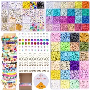 sjzwsd friendship bracelet kit - 13000pcs polymer clay & glass seed beads, 48 colors, 6mm heishi & 416 letters beads for bracelet making & friendship bead creations