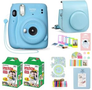 fujifilm mini 11 instant camera sky blue + minimate accessories bundle + fuji film value pack (40 sheets) accessories bundle, color filters, album, frames