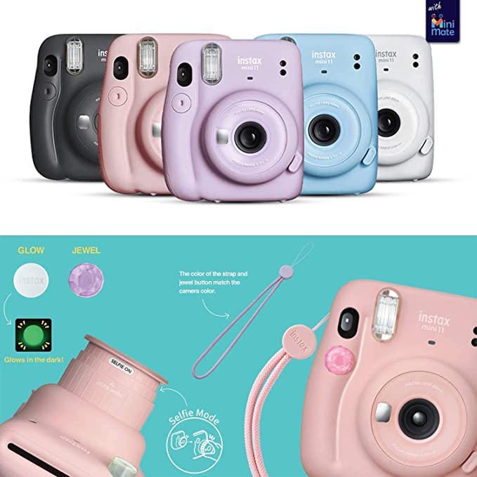 Fujifilm Mini 11 Instant Camera Sky Blue + MiniMate Accessories Bundle + Fuji Film Value Pack (40 Sheets) Accessories Bundle, Color Filters, Album, Frames