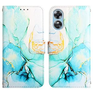 ONV Wallet Case for Oppo A17 - Long Neck Lanyard Marble Painted Stand Card Slot Leather Flip Case + TPU Inner Shell Cover for Oppo A17 [Marble] -PinkGreen