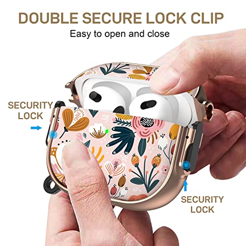 Maxjoy for AirPod 3rd Generation Case with Lock, Flower AirPod 3 Case Hard Protective iPod 3rd Gen Cover for Women Men with Keychain Lock Clip Compatible AirPods 3rd Generation 2021, Floral