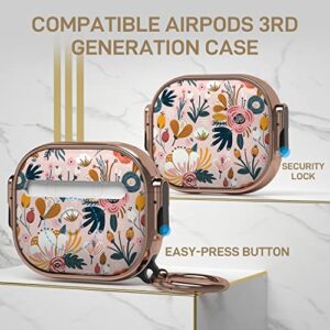 Maxjoy for AirPod 3rd Generation Case with Lock, Flower AirPod 3 Case Hard Protective iPod 3rd Gen Cover for Women Men with Keychain Lock Clip Compatible AirPods 3rd Generation 2021, Floral