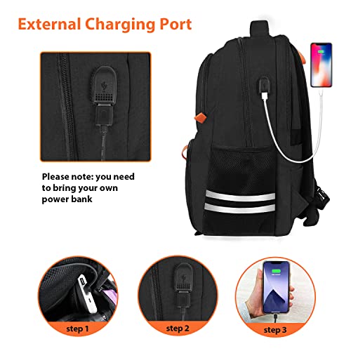 Ytonet Gym Backpack For Men Women, Travel Sports Track Backpack With Shoe Compartment USB Charging Port, Large Water Resistant Workout Laptop Backpack College Bag Fit 15.6 Inch, Camping, Black