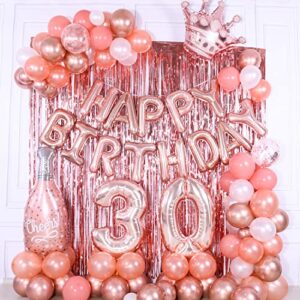 30th birthday decorations for women, 40in rose gold 30th birthday balloons party supplies, 94pcs happy 30th birthday party decorations women pink white rose gold balloon arch kit champagne balloon