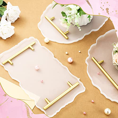 Resin Tray Molds Silicone Tray Mold Irregular Casting Agate Epoxy Molds with Gold Handles for DIY Crafts Making Faux Agate Tray Serving Board Home Decor