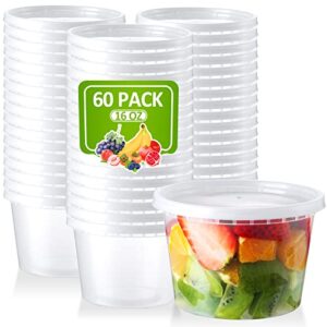 neebake 16 oz deli-containers-with-lids: [60 set] plastic food-storage-containers-with-lids, microwaveable & freezer safe to-go-containers, leak-proof bpa-free soup overnight oats meal-prep-cont