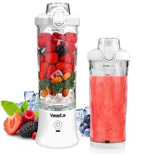 Portable Blender, Personal Size Blender for Shakes and Smoothies, Blender with 6 Blades, 20oz Mini Mixer Rechargeable for Kitchen/Gym/Travel/Office, BPA-Free,White