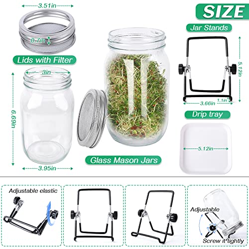 Seed Sprouting Jar Kit with 1 Wide Mouth Mason Jars Bean Sprouts Growing Kit Microgreens Growing Jar with Mesh Screen Lids Sprouter Sprouts Maker for Growing Broccoli, Alfalfa, Mung Bean