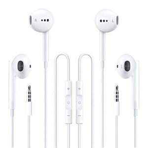 2 packs apple wired headphones earbuds with microphone,in-ear earphones volume control[apple mfi certified] headphones compatible with iphone/ipad/android/computer and other 3.5mm jack devices