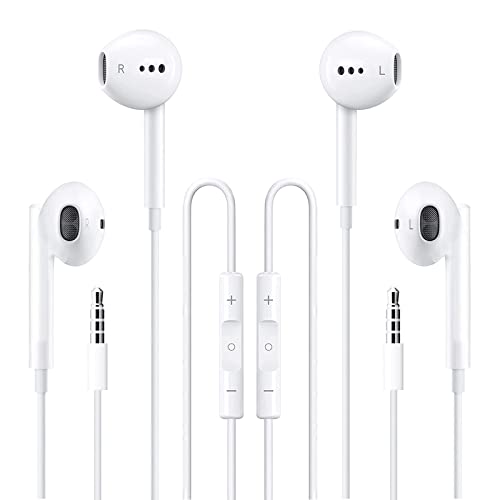 2 Packs Apple Wired Headphones Earbuds with Microphone,in-Ear Earphones Volume Control[Apple MFi Certified] Headphones Compatible with iPhone/ipad/Android/Computer and Other 3.5mm Jack Devices