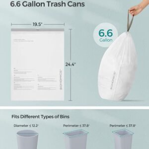 SONGMICS Small Trash Bags for 6.6 Gallon Trash Cans, Drawstring Garbage Bags, Liner Code 025A, 3 Rolls, 120 Count, White UKRB025A03