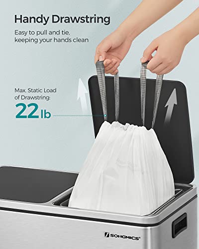 SONGMICS Small Trash Bags for 6.6 Gallon Trash Cans, Drawstring Garbage Bags, Liner Code 025A, 3 Rolls, 120 Count, White UKRB025A03