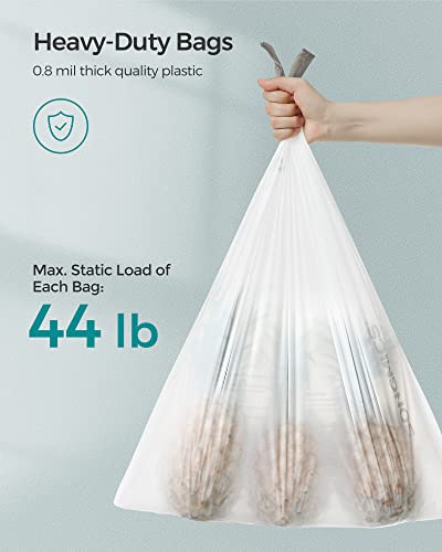 SONGMICS Small Trash Bags for 6.6 Gallon Trash Cans, Drawstring Garbage Bags, Liner Code 025A, 3 Rolls, 120 Count, White UKRB025A03