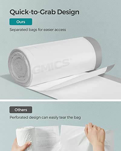 SONGMICS Small Trash Bags for 6.6 Gallon Trash Cans, Drawstring Garbage Bags, Liner Code 025A, 3 Rolls, 120 Count, White UKRB025A03