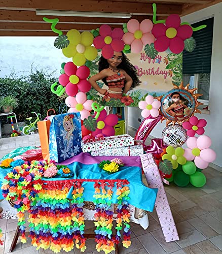 Moana Maui Birthday Party Decarotion Supplies 104pc Hawaii Balloons Arch Garland Kit 5x3ft Moana Backdrop for Girl Baby Shower Party