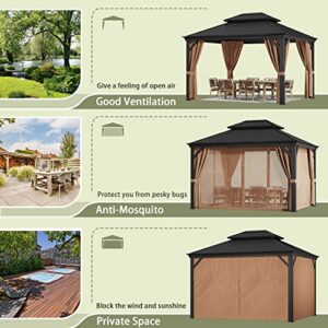 Greesum 10'x12' Hardtop Metal Gazebo, Outdoor Galvanized Steel Double Roof Canopy, Aluminum Frame Permanent Pavilion with Netting and Curtains for Patio, Backyard, Deck and Lawns