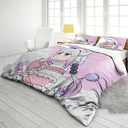 AKARDO Kobayashi Dragon Bonne Duvet Covers Anime Kanna Tohru Soft Microfiber Washed Duvet Cover Set 3 Pieces with Zipper Closure,Beding Set (01,Twin (68"x86"))