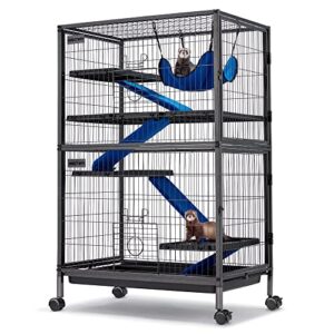 habutway 50''h metal small animal cages, rolling ferret cage with removable ramps, lagre critter nation cage for chinchillas/guinea pigs/rabbit, rat cages with hammock & 5 tiers, black