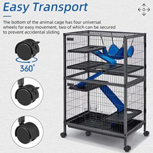 HABUTWAY 50''H Metal Small Animal Cages, Rolling Ferret Cage with Removable Ramps, Lagre Critter Nation Cage for Chinchillas/Guinea Pigs/Rabbit, Rat Cages with Hammock & 5 Tiers, Black