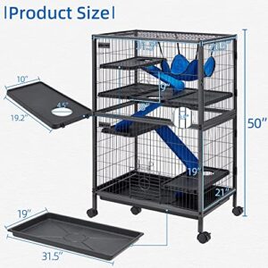 HABUTWAY 50''H Metal Small Animal Cages, Rolling Ferret Cage with Removable Ramps, Lagre Critter Nation Cage for Chinchillas/Guinea Pigs/Rabbit, Rat Cages with Hammock & 5 Tiers, Black