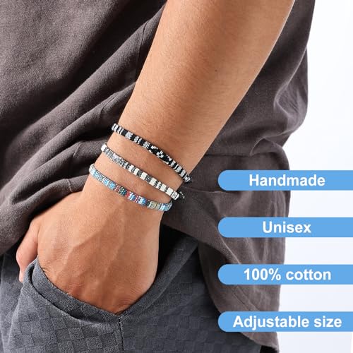 Mens Bracelet set Handmade Adjustable Size Easy to Wear Waterproof Bracelets Suitable for Surfer Suitable for Men as Gift (B)