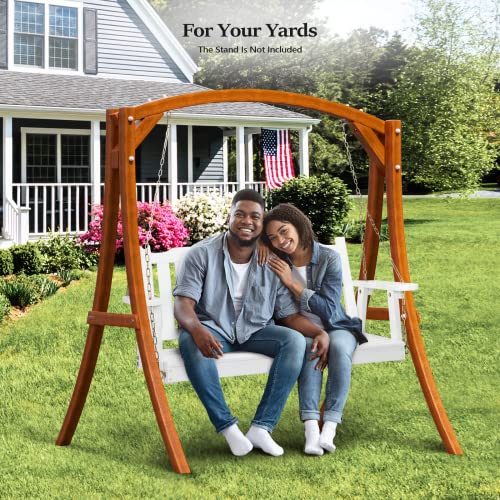 VINGLI Upgraded Heavy Duty 880 LBS 4 FT Patio Wooden Porch Swing Solid Fir Wood, Outdoor Handing Swing Bench for Garden | Yard | Balcony | Tree, White