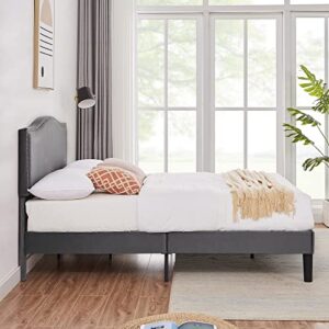 VECELO Queen Bed Frame Platform Bed Frame with Upholstered Headboard, Strong Frame and Wooden Slats Support, Strong Weight Capacity, Non-Slip and Noise-Free, Easy Assembly,Dark Grey