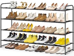 misslo 4 tier long shoe organizer for closet shoe rack for bedroom closet floor shoe shelf for entryway storage stackable wide shoe shelf stores 30 pairs of men sneakers, black