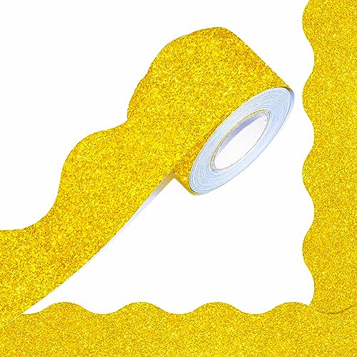 39 Feet Bulletin Board Borders, Golden Glitter Rolled Border Trim Scalloped Board Border with Wavy Line Design Decoration for School, Classroom & Office